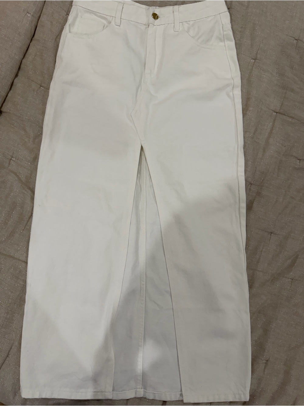 SNDYS white denim midi skirt